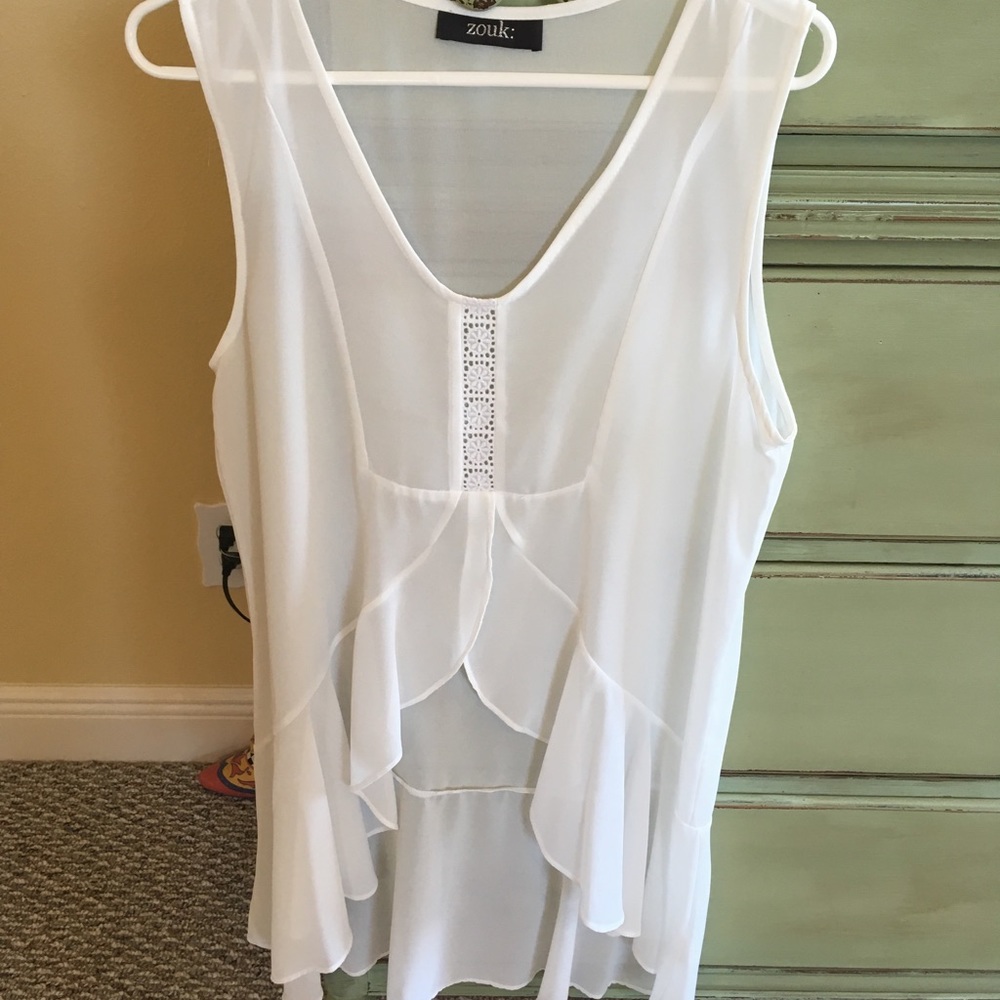 Women's White Ruffle High Low Tank